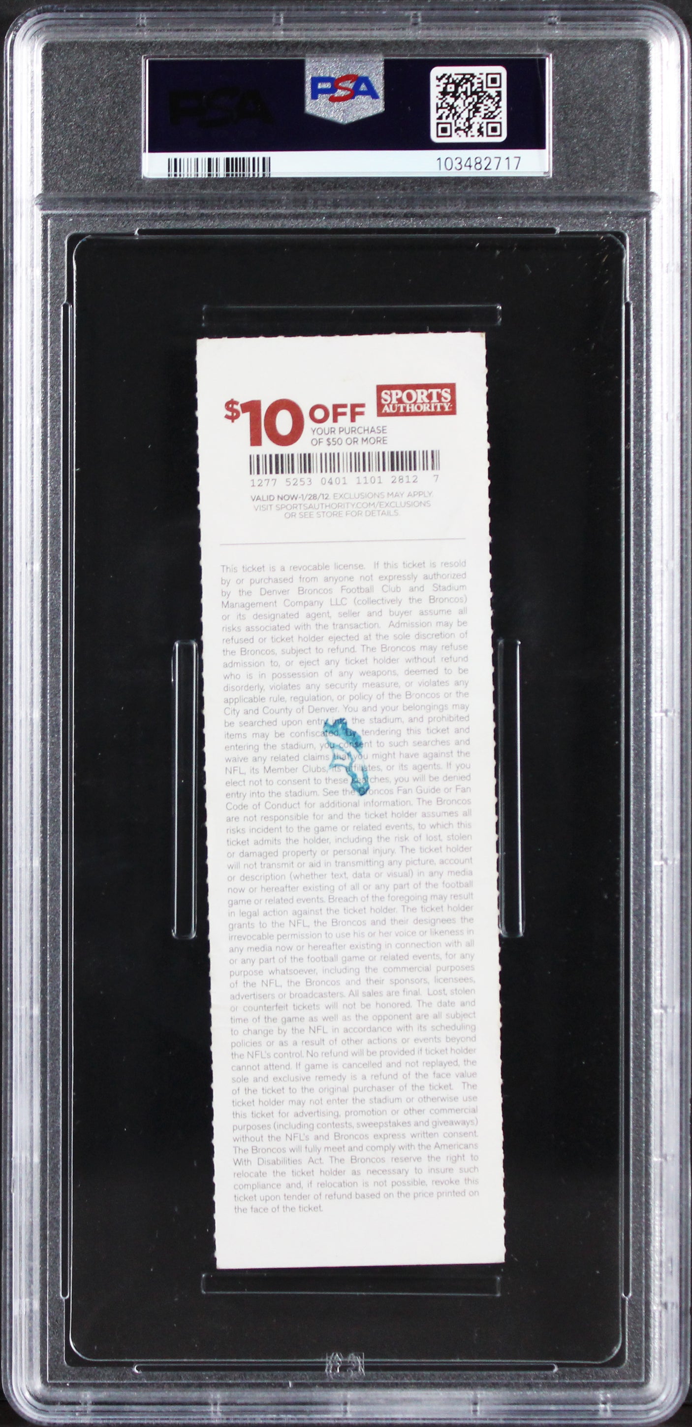 Broncos Von Miller "NFL Debut" Signed 2011 Full Ticket Stub Auto 10 PSA Slab 1