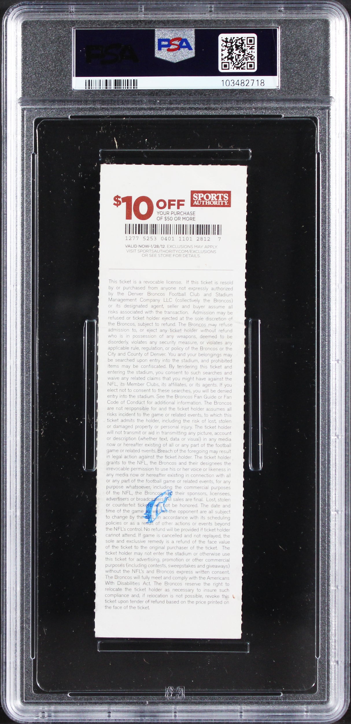 Broncos Von Miller "NFL Debut" Signed 2011 Full Ticket Stub Auto 10 PSA Slab 2