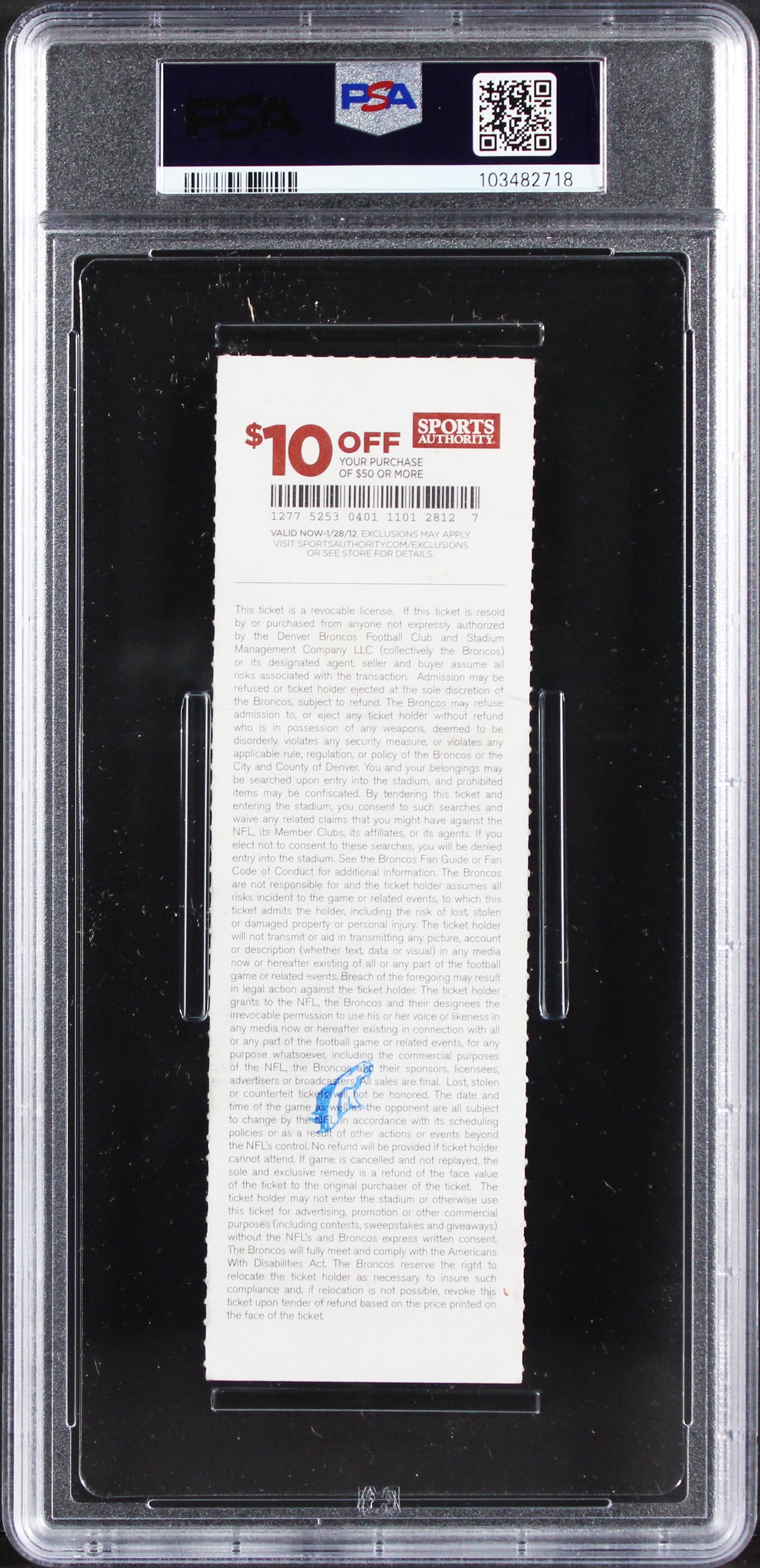 Broncos Von Miller "NFL Debut" Signed 2011 Full Ticket Stub Auto 10 PSA Slab 2