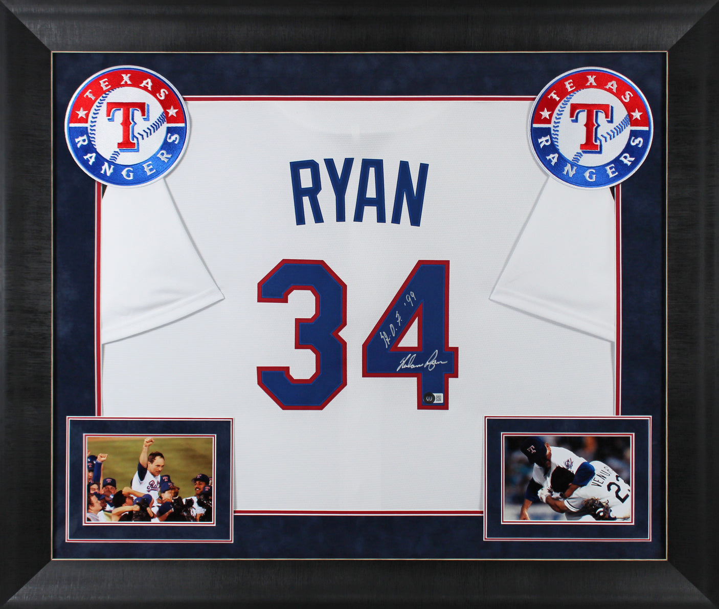 Rangers Nolan Ryan "HOF 99" Authentic Signed White Nike Framed Jersey BAS