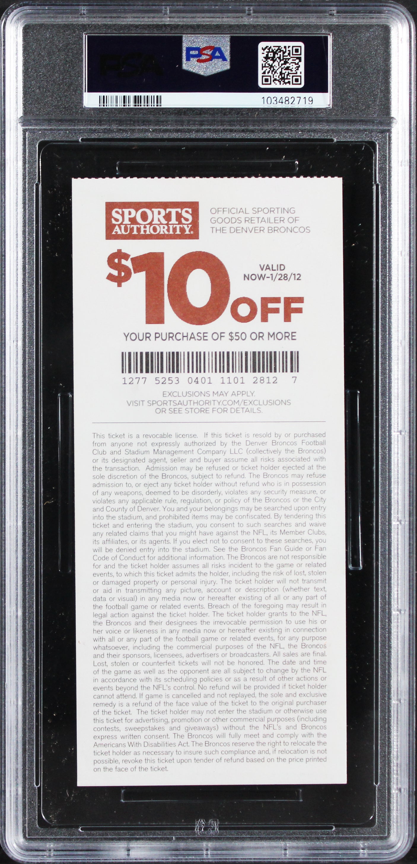 Broncos Von Miller Signed 2011 Full Ticket Stub Graded EX 5 Auto 10 PSA/DNA Slab
