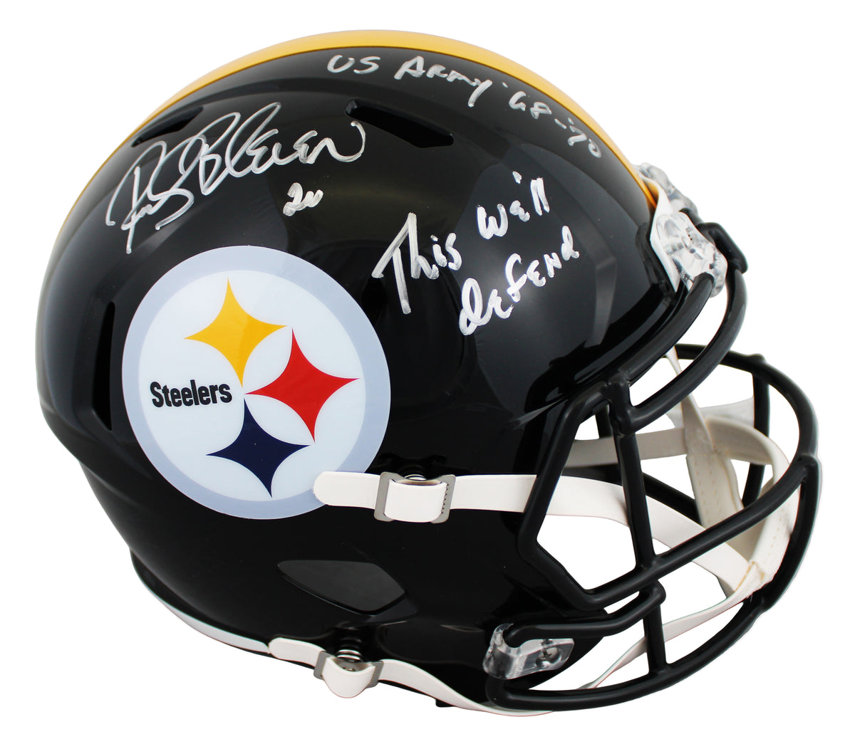 Steelers Rocky Bleier "2x Insc" Signed Full Size Speed Rep Helmet BAS Witnessed