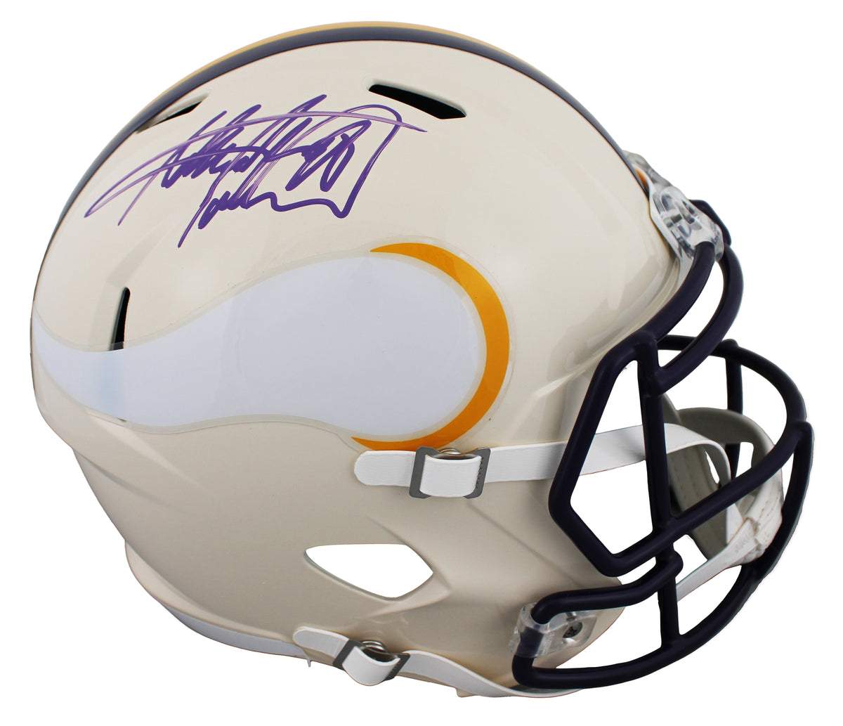 Vikings Adrian Peterson Signed Retro Full Size Speed Rep Helmet W/ Case BAS Wit