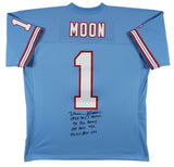 Oilers Warren Moon "5x Insc" Signed Light Blue 1993 M&N TB Jersey BAS Witnessed