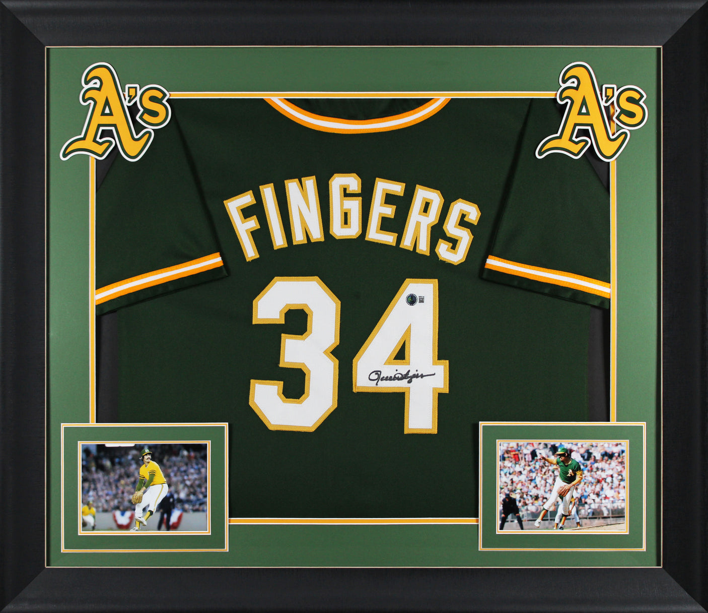 Rollie Fingers Authentic Signed Green Pro Style Framed Jersey BAS Witnessed