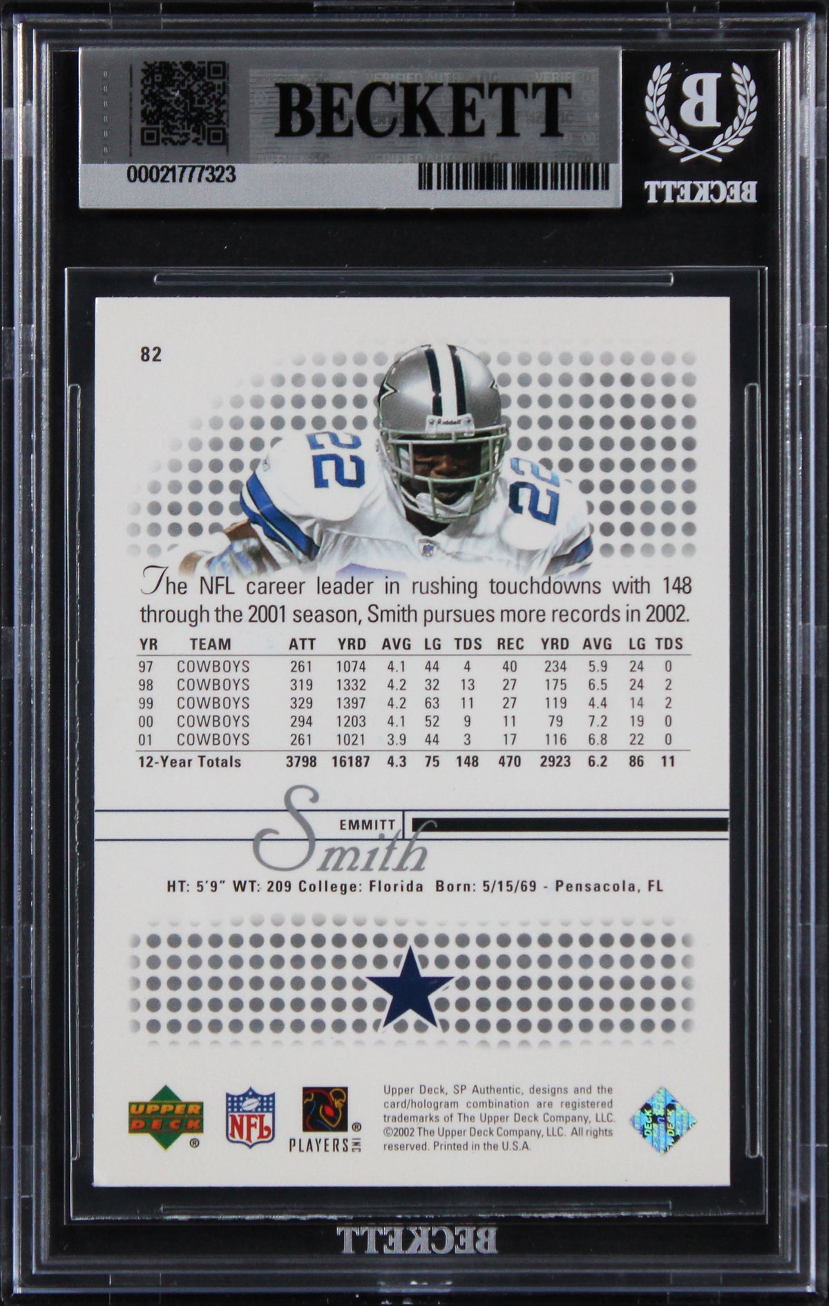 Cowboys Emmitt Smith Authentic Signed 2022 SP Authentic #82 Card BAS Slabbed