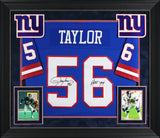 Giants Lawrence Taylor "HOF 99" Signed Blue M&N Framed Jersey BAS Witnessed
