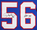 Giants Lawrence Taylor "HOF 99" Signed Blue M&N Framed Jersey BAS Witnessed
