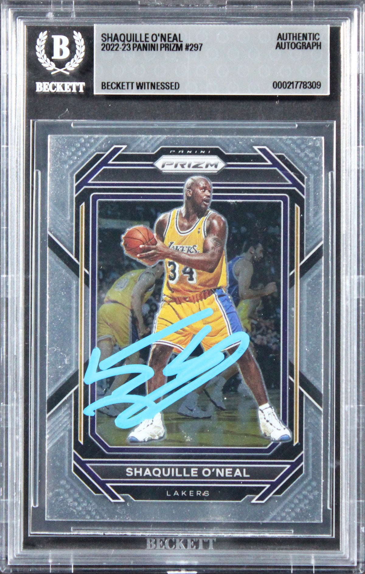 Lakers Shaquille O'Neal Authentic Signed 2022 Panini Prizm #297 Card BAS Slabbed