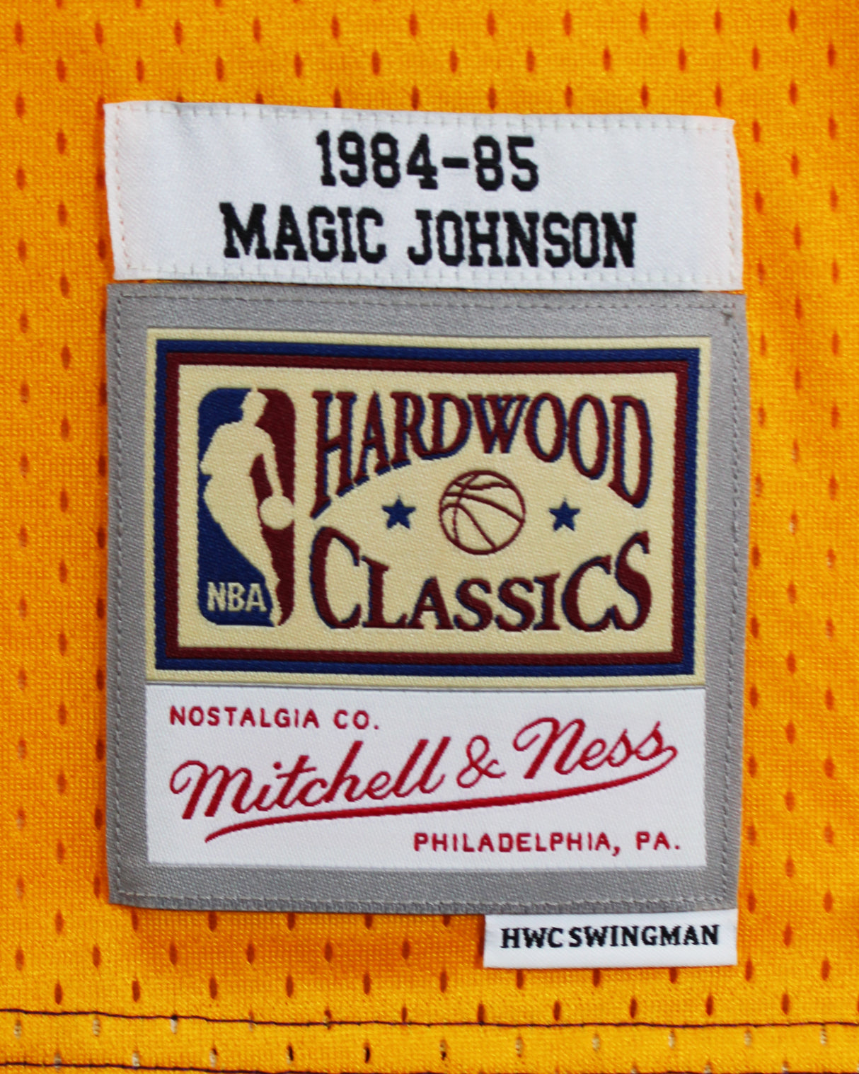 Lakers Magic Johnson Signed Purple & Yellow M&N 84-85 HWC Swingman Jersey BAS W