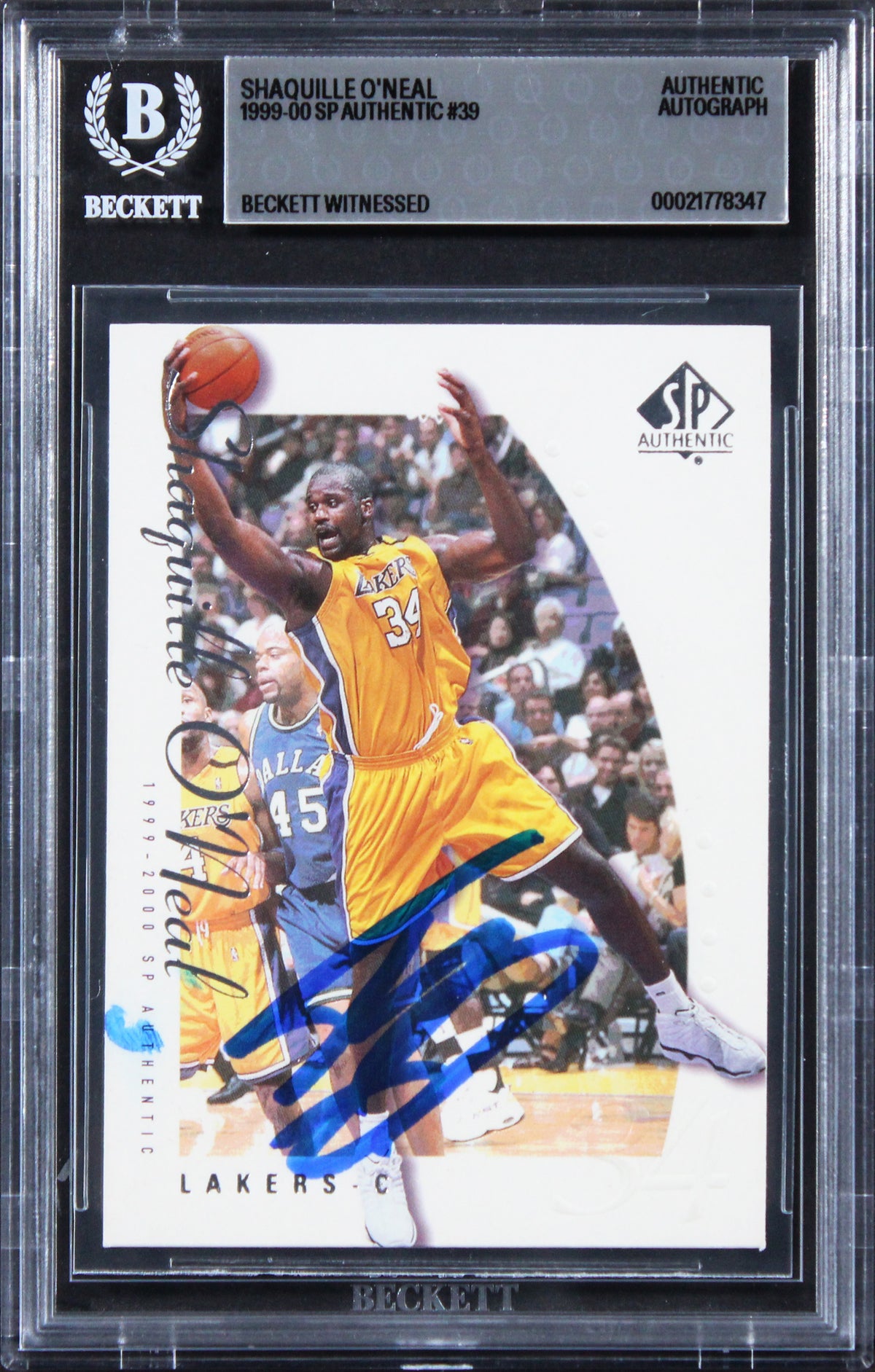Lakers Shaquille O'Neal Authentic Signed 1999 SP Authentic #39 Card BAS Slabbed