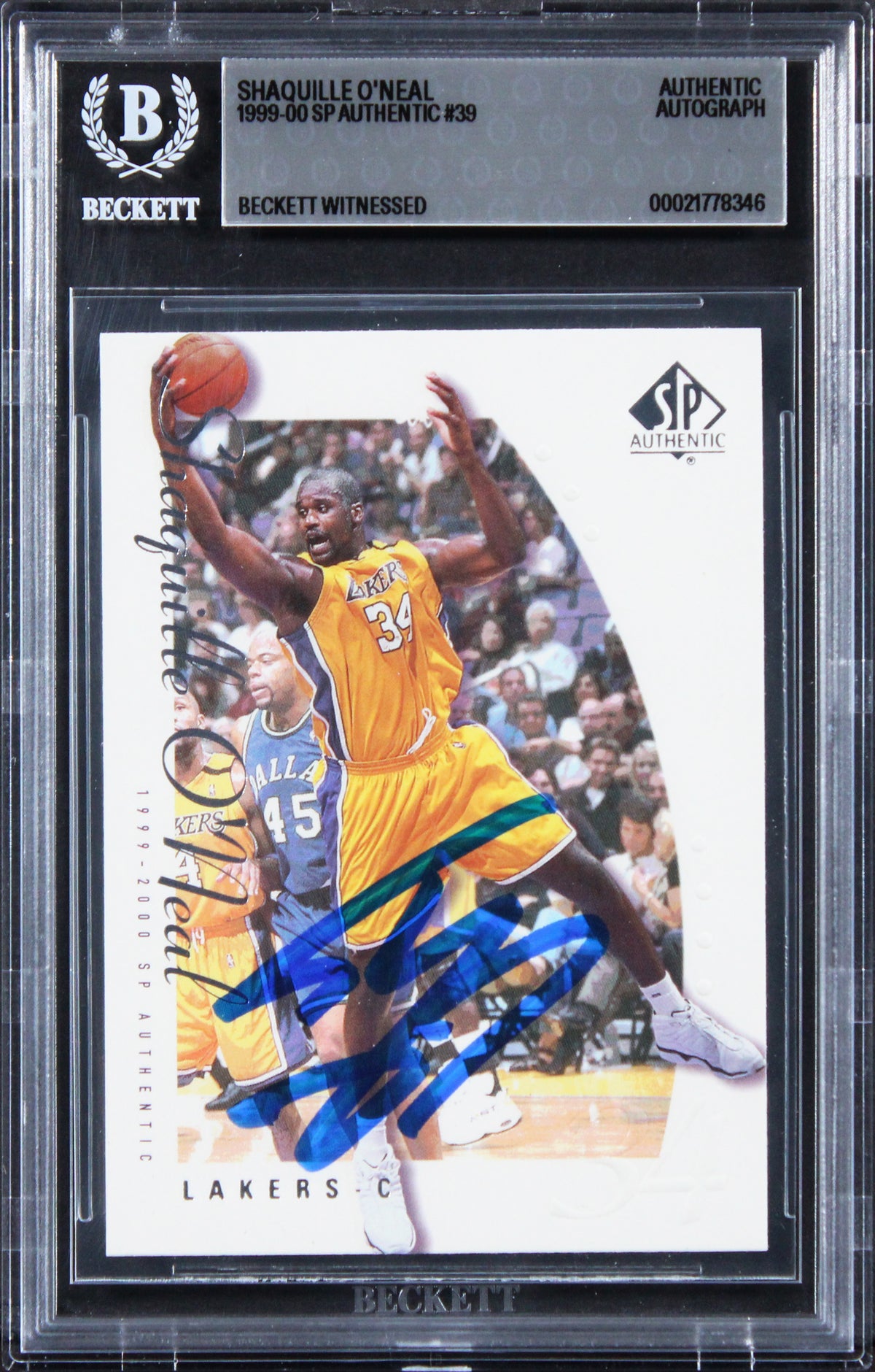 Lakers Shaquille O'Neal Authentic Signed 1999 SP Authentic #39 Card BAS Slab 2