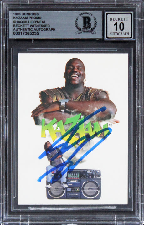 Lakers Shaquille O'Neal Signed 1996 Donruss Kazaam Promo Card Auto 10! BAS Slab