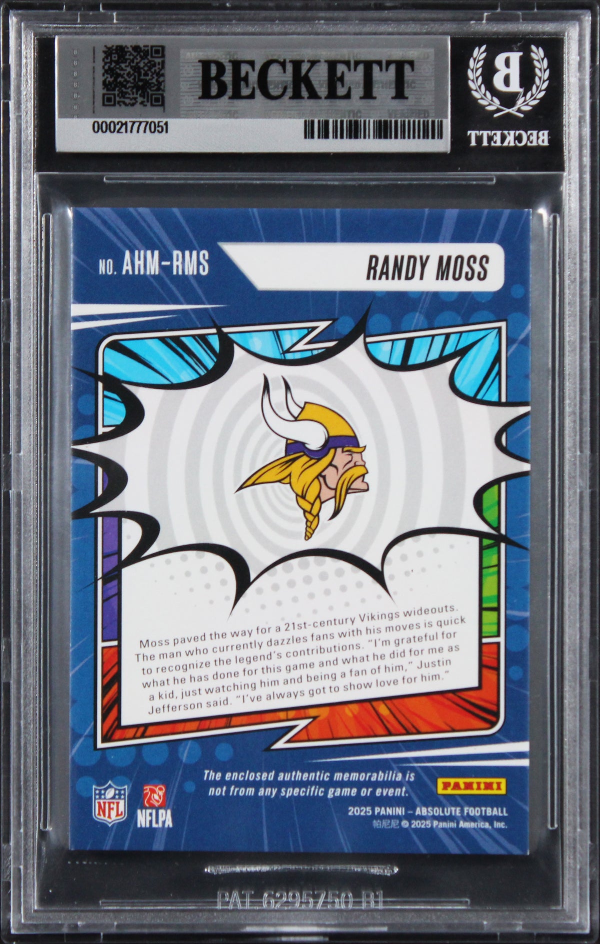 Vikings Randy Moss Signed 2025 Absolute Heroes Silver #16 12/25 Card BAS Slabbed