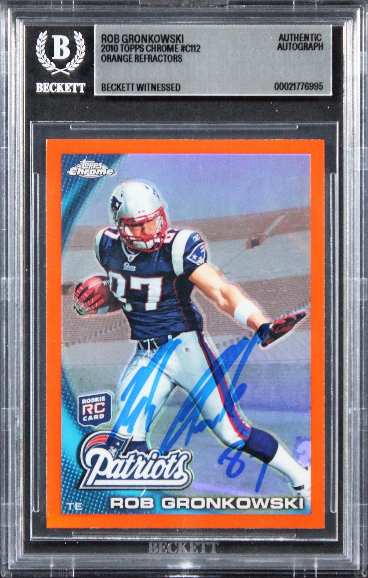 Patriots Rob Gronkowski Signed 2010 Topps Chrome Orange #C112 RC Card BAS Slab 2