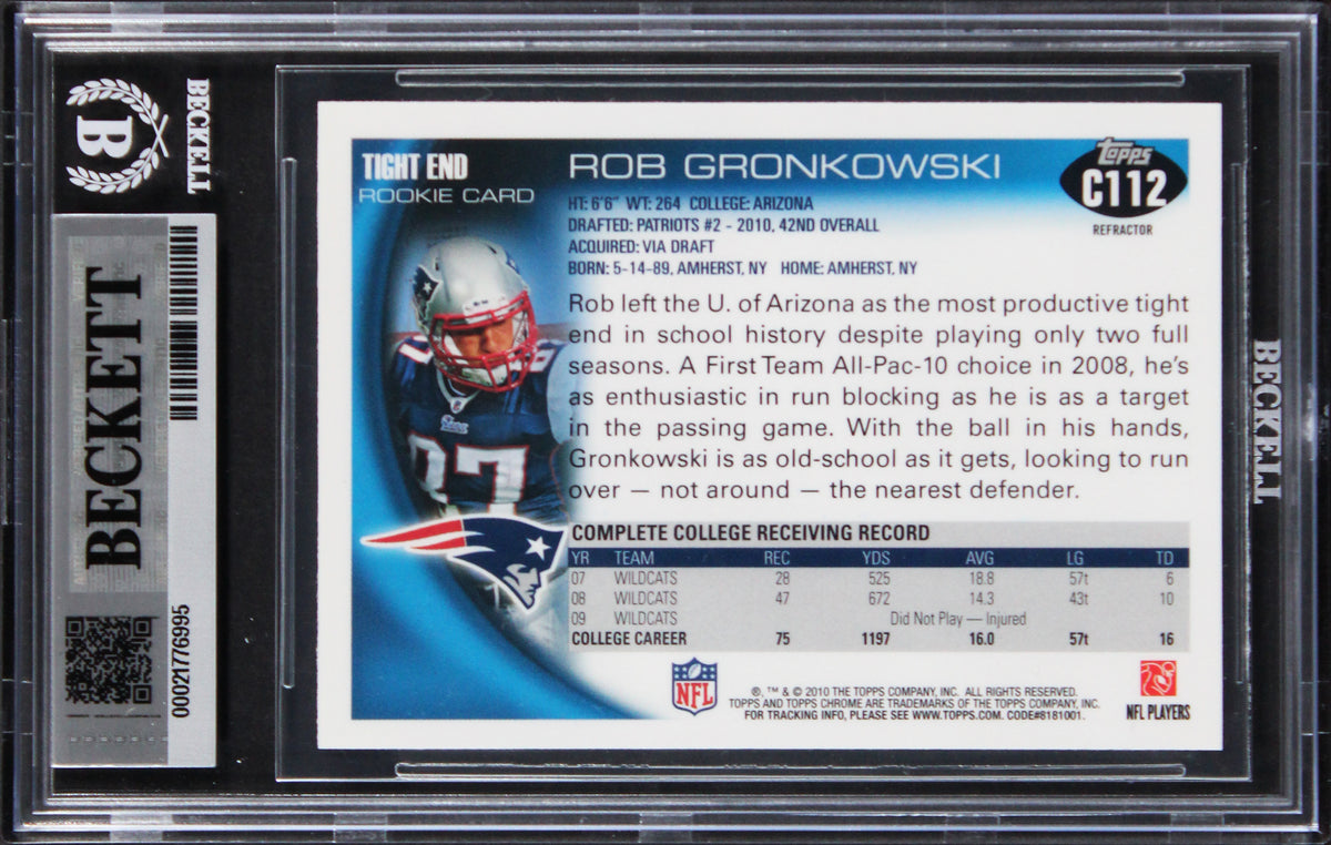 Patriots Rob Gronkowski Signed 2010 Topps Chrome Orange #C112 RC Card BAS Slab 2