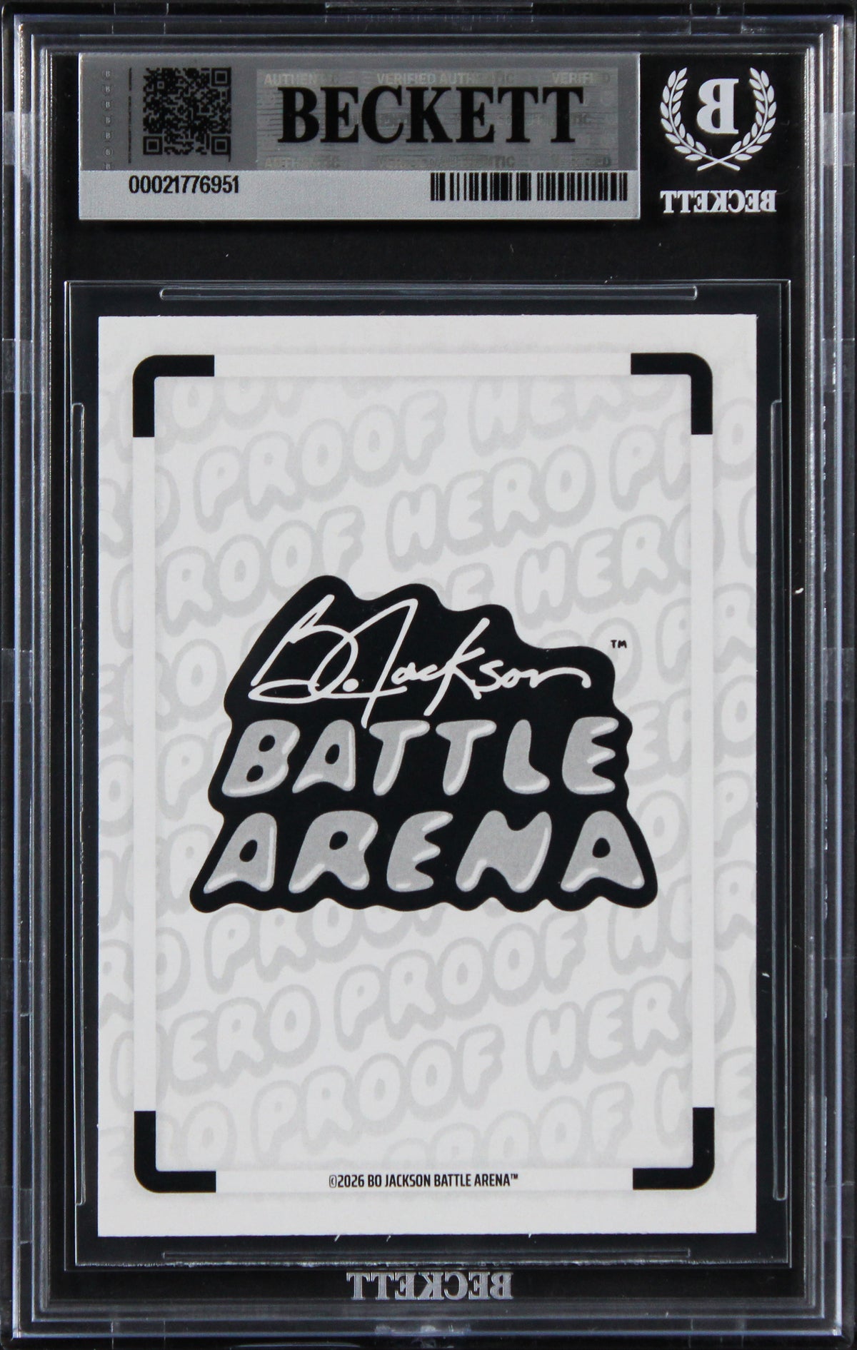 Barry Sanders Signed 2026 Bo Jackson Battle Arena Hero Proof Card BAS Slabbed