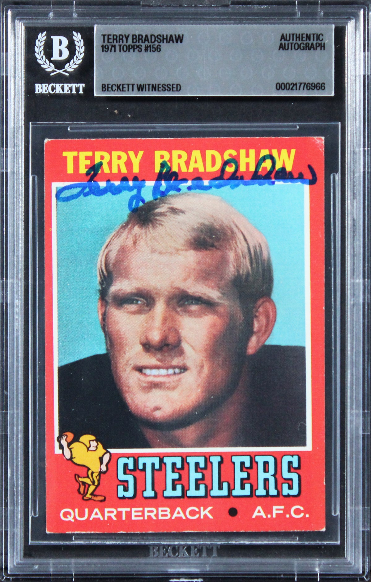 Steelers Terry Bradshaw Authentic Signed 1971 Topps #156 Rookie Card BAS Slabbed
