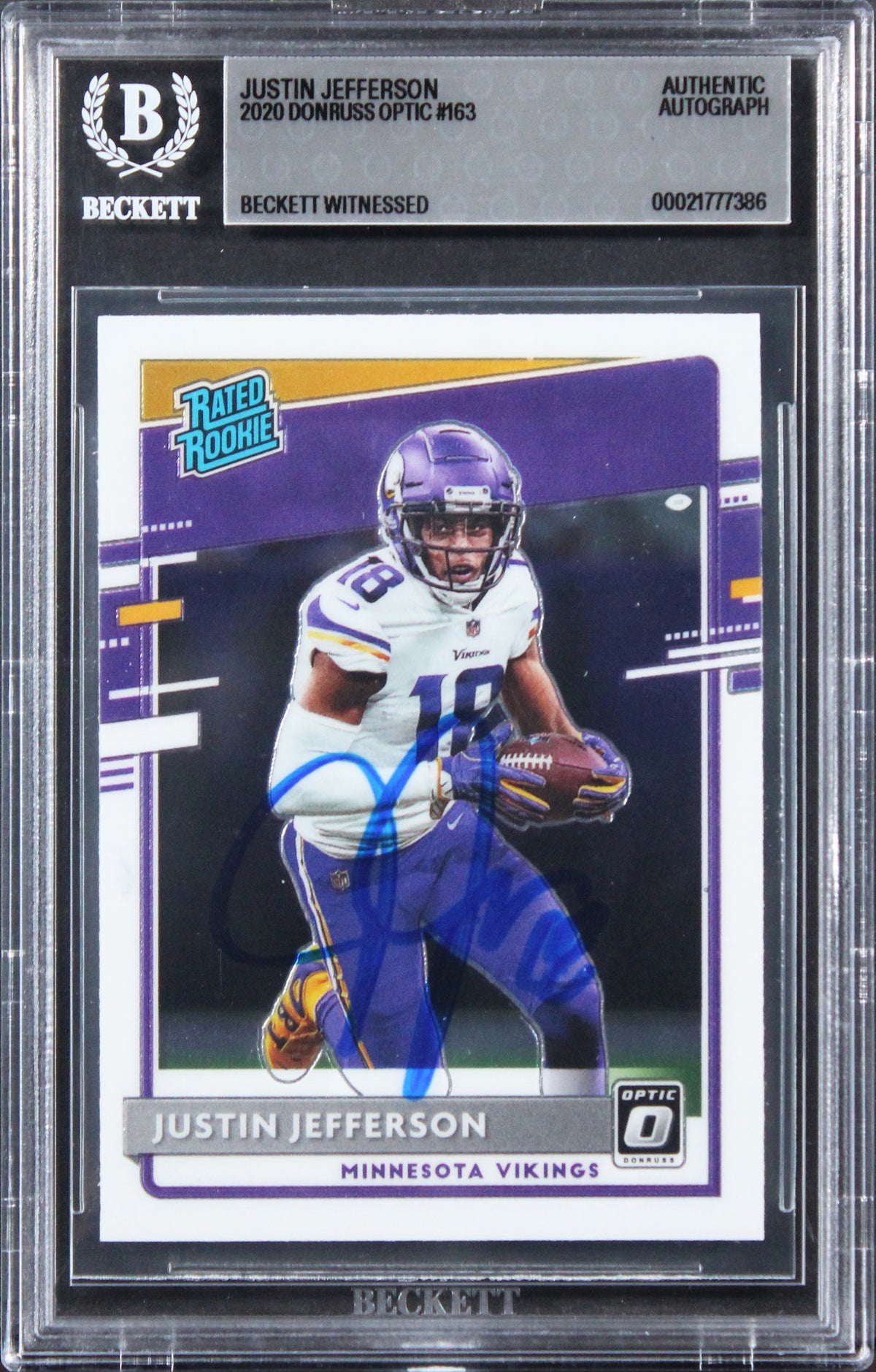 Vikings Justin Jefferson Signed 2020 Donruss Optic #163 Rookie Card BAS Slabbed