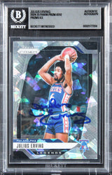 76ers Julius Erving Signed 2024 Panini Prizm Prizms Ice #292 Card BAS Slabbed