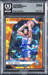 76ers Julius Erving Signed 2024 Panini Prizm Orange Ice #292 Card BAS Slabbed
