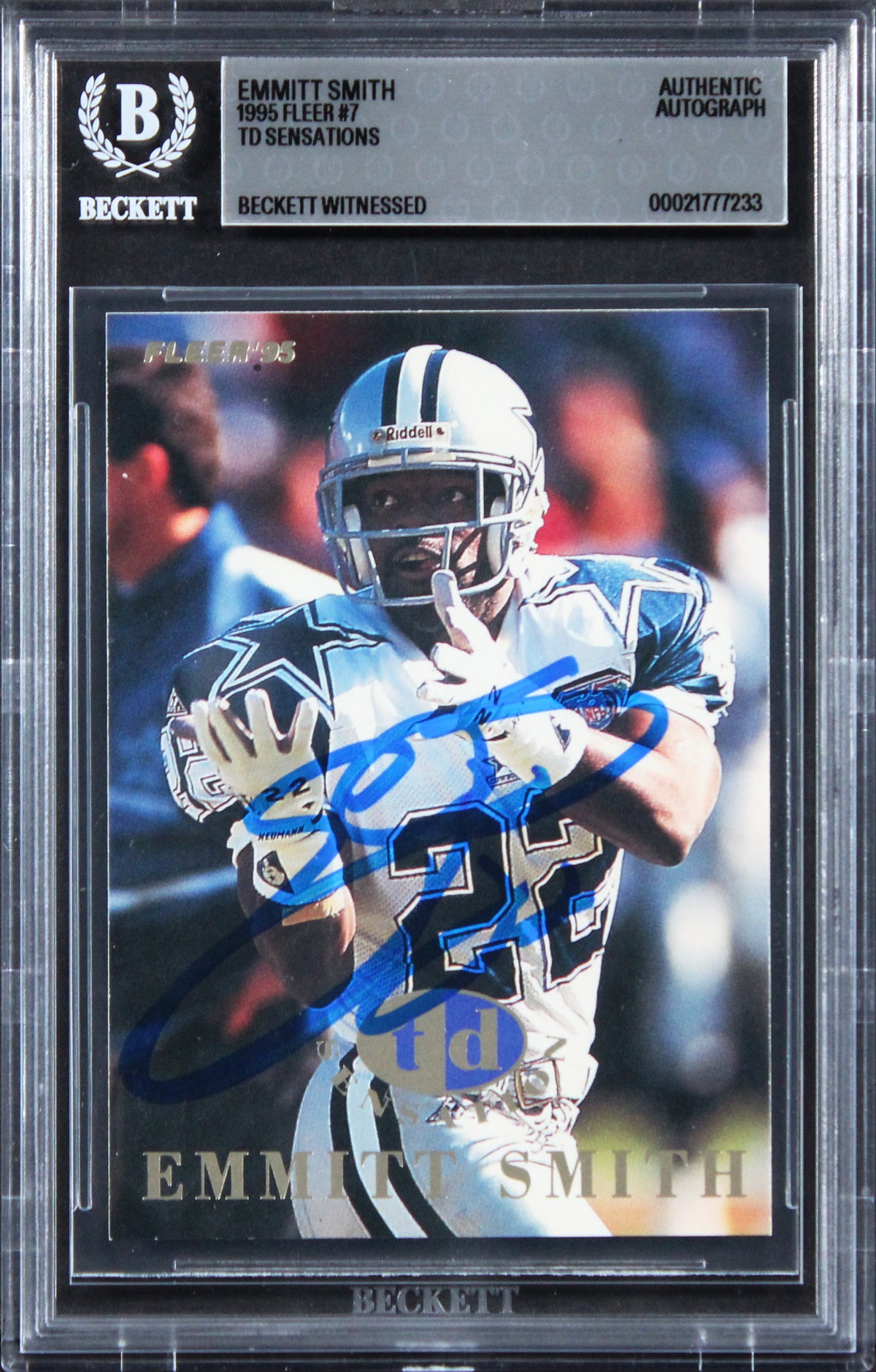 Cowboys Emmitt Smith Authentic Signed 1995 Fleer TD Sensations #7 Card BAS Slab