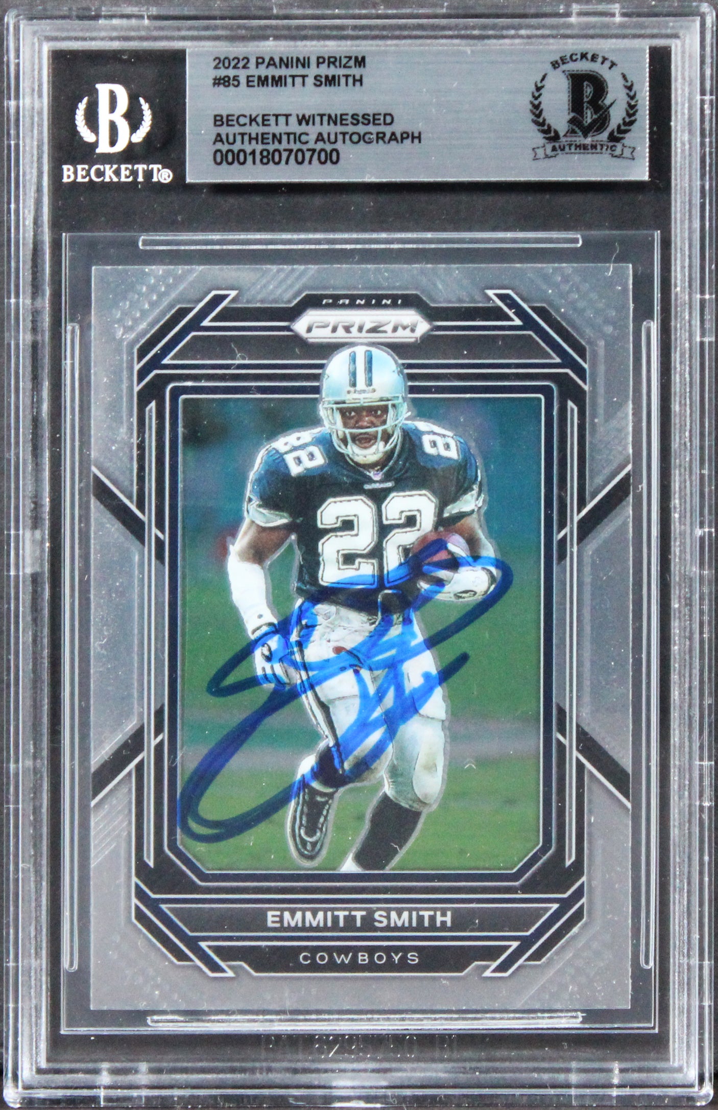 Cowboys Emmitt Smith Authentic Signed 2022 Panini Prizm #85 Card BAS Slabbed