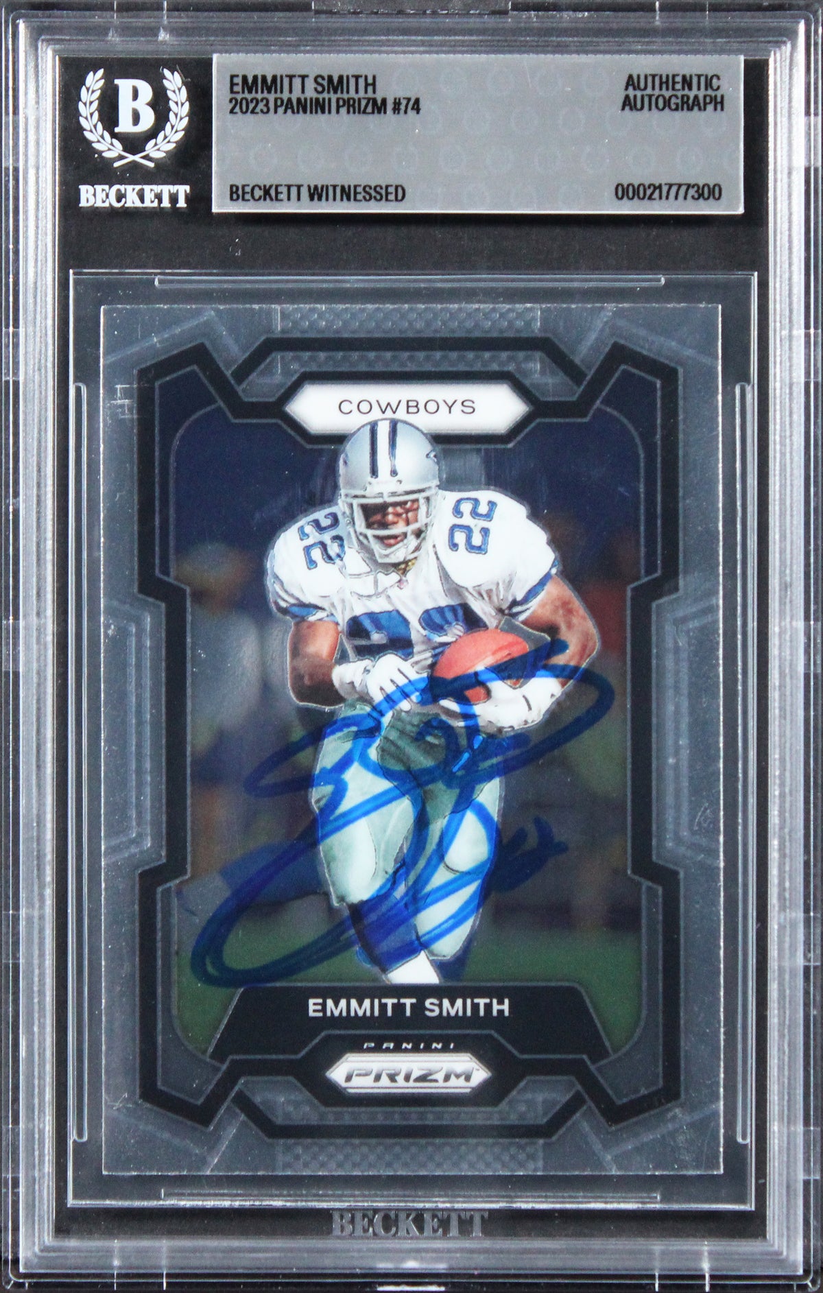 Cowboys Emmitt Smith Authentic Signed 2023 Panini Prizm #74 Card BAS Slabbed
