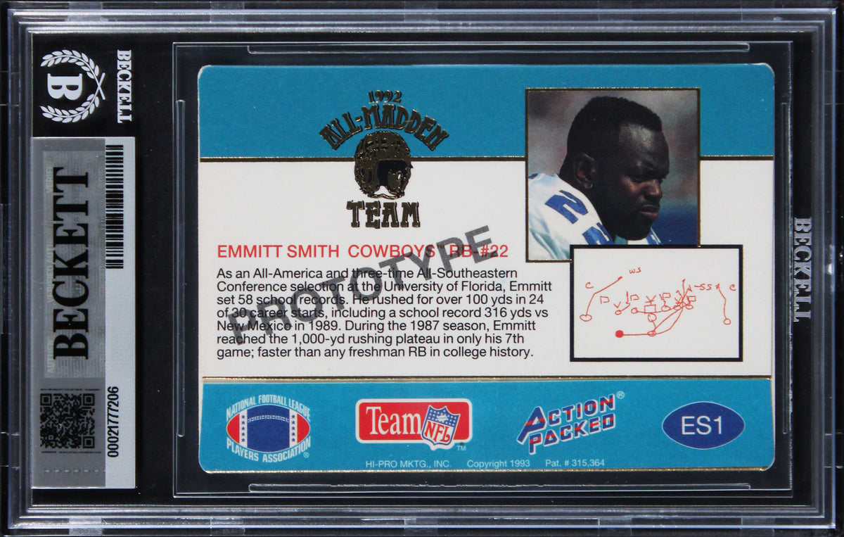 Cowboys Emmitt Smith Signed 1993 Action Packed Promos #ES1 Card BAS Slabbed