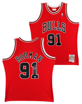 Bulls Dennis Rodman Signed Red Mitchell & Ness HWC Swingman Jersey JSA Witnessed
