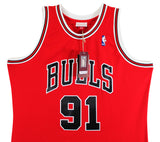 Bulls Dennis Rodman Signed Red Mitchell & Ness HWC Swingman Jersey JSA Witnessed