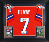 John Elway Signed Orange Throwback Pro Style Framed Jersey BAS Witnessed 2