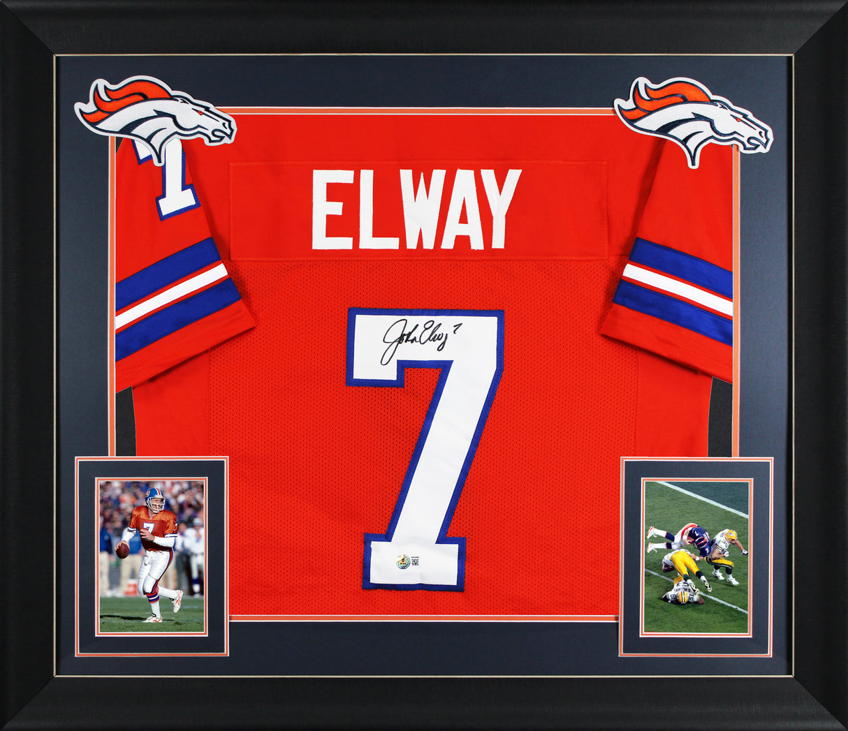 John Elway Signed Orange Throwback Pro Style Framed Jersey BAS Witnessed 2