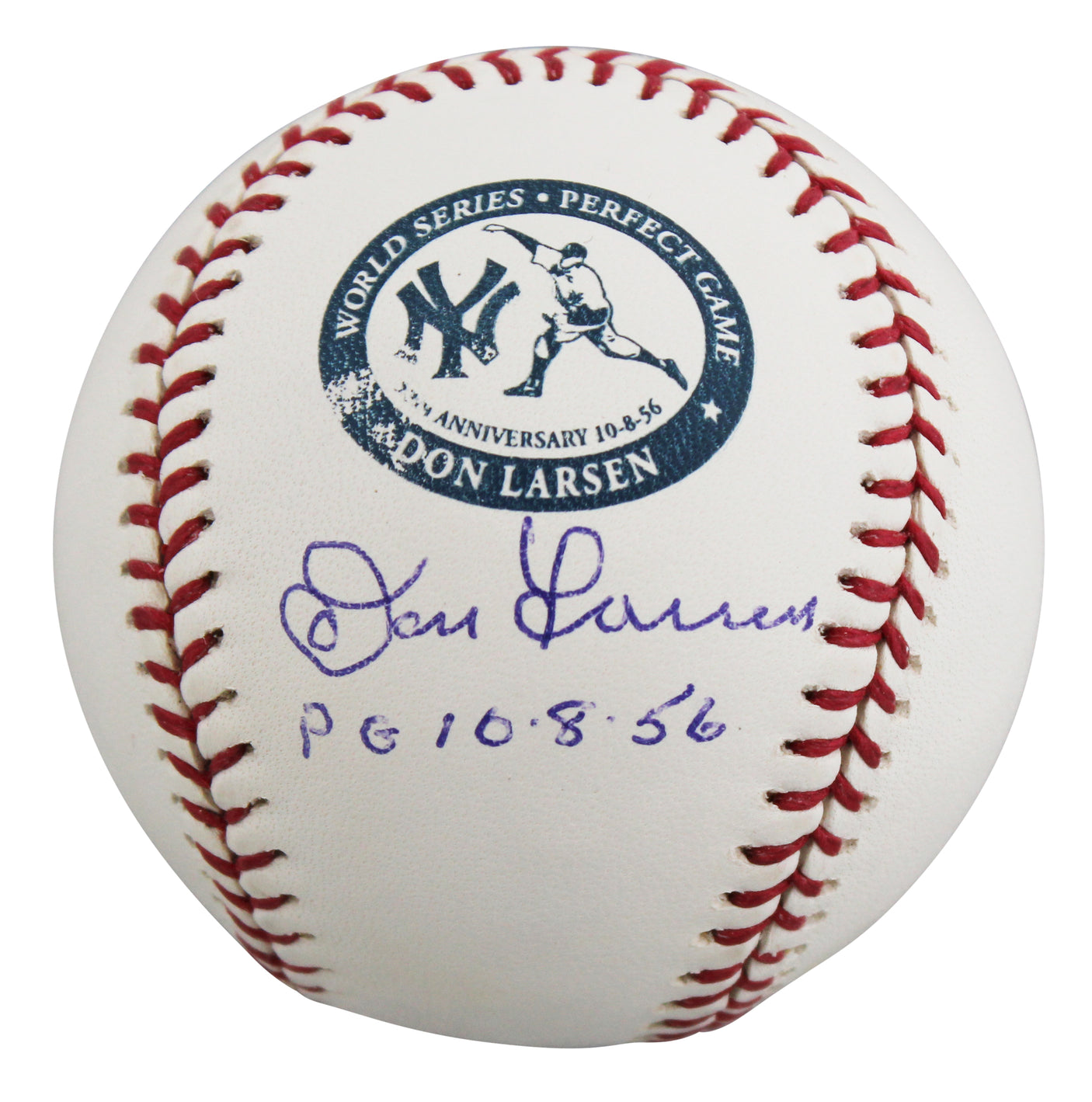Yankees Don Larsen "PG 10.8.56" Signed PG 50th Anniversary Logo OML Baseball BAS