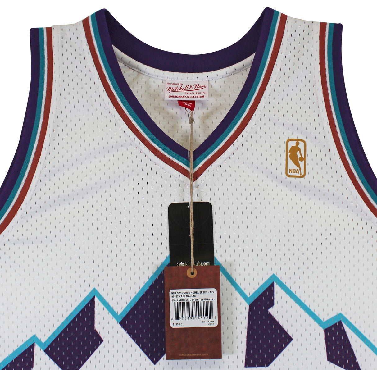Jazz Karl Malone Signed 1996-97 White Mitchell & Ness Swingman Jersey BAS Wit