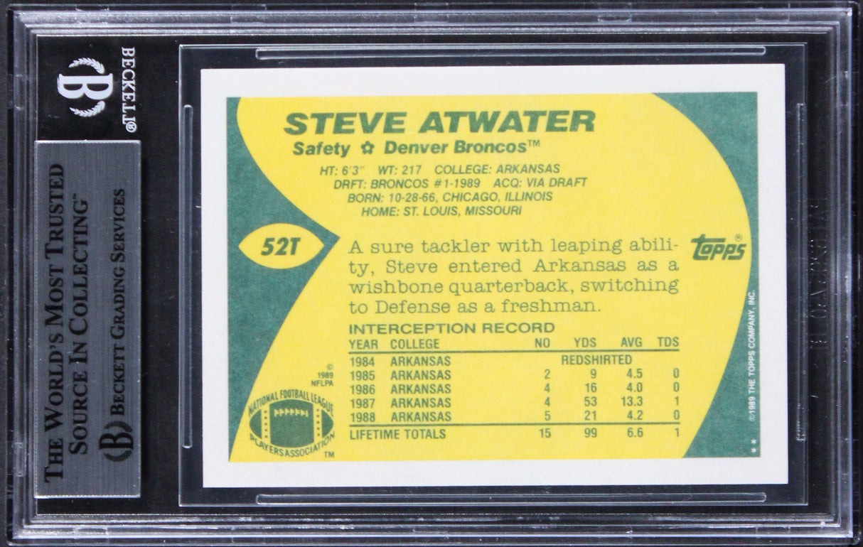 Broncos Steve Atwater Signed 1989 Topps Traded #52T Rookie Card BAS Slabbed
