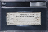 Charles Goodyear Signed 2.35x6.5 1860 Bank Of The Metropolis Check BAS Slabbed
