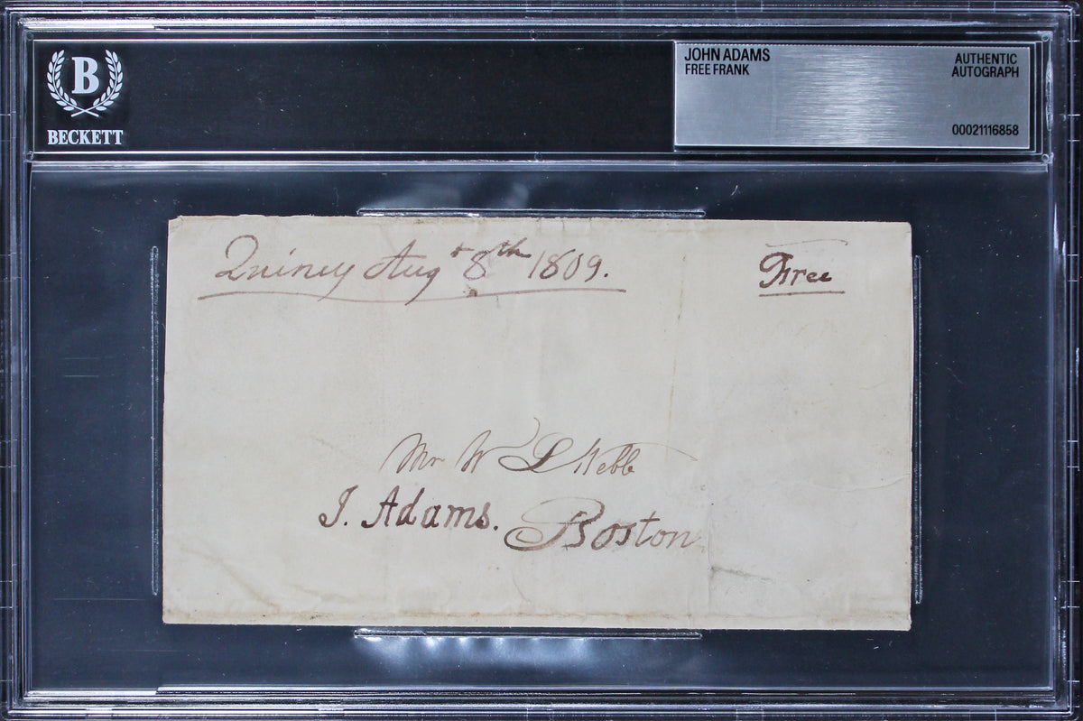 John Adams Authentic Signed 3.5x6.25 Free Frank Postmarked 8/8/1809 BAS Slabbed