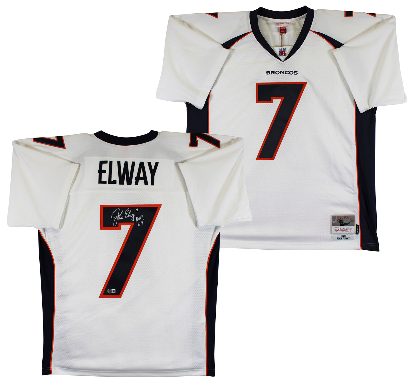 Broncos John Elway "HOF 04" Authentic Signed White 1998 M&N TB Jersey BAS Wit