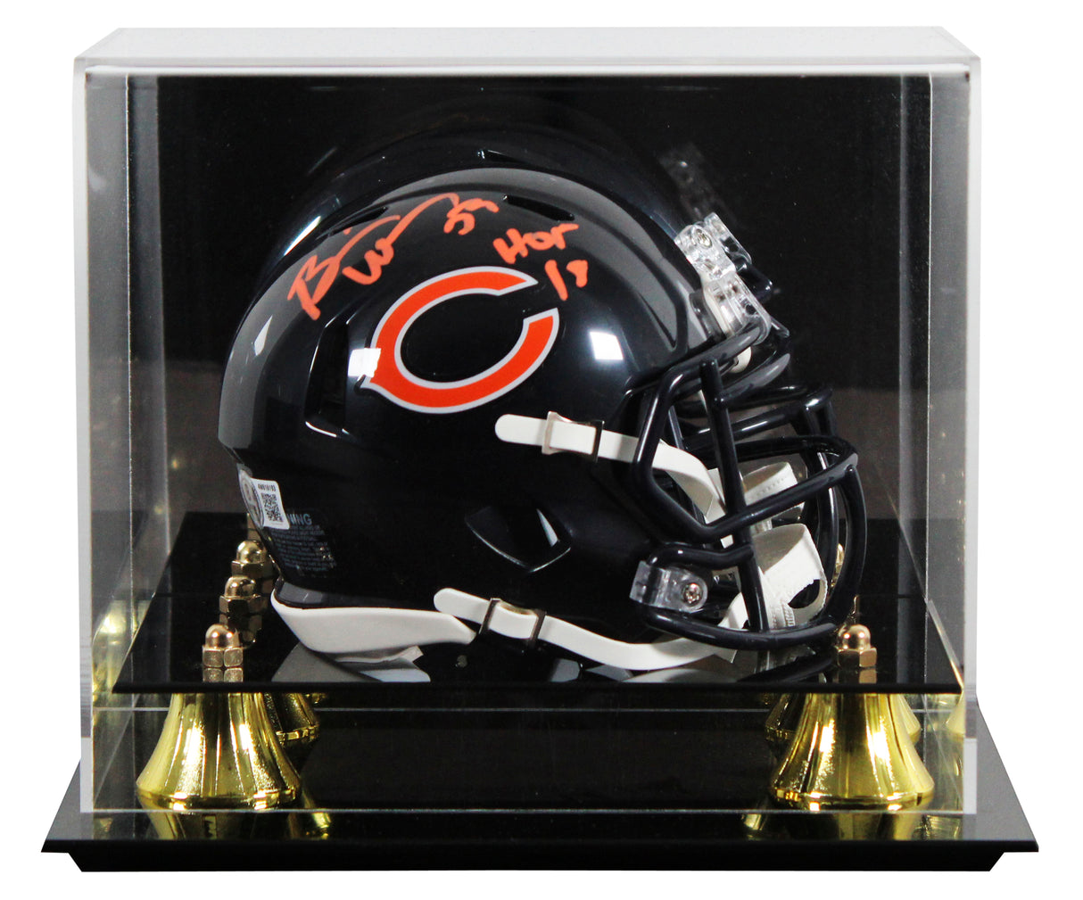 Broncos Brian Urlacher "HOF 18" Signed Speed Mini Helmet W/ Case BAS Witnessed 2