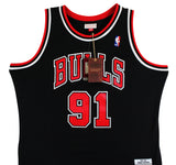 Bulls Dennis Rodman Signed Black M&N HWC Swingman Jersey w/ Black Sig JSA Wit