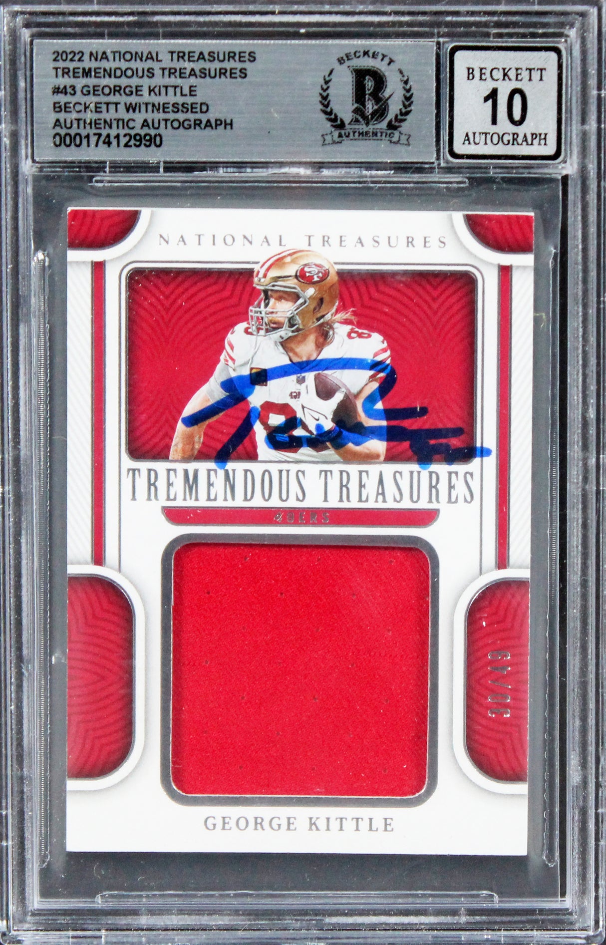 George Kittle Signed 2022 Natl Treasures TT #43 30/49 Card Auto 10! BAS Slabbed