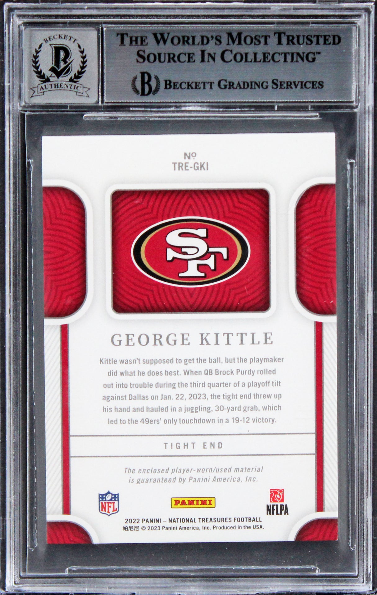 George Kittle Signed 2022 Natl Treasures TT #43 30/49 Card Auto 10! BAS Slabbed