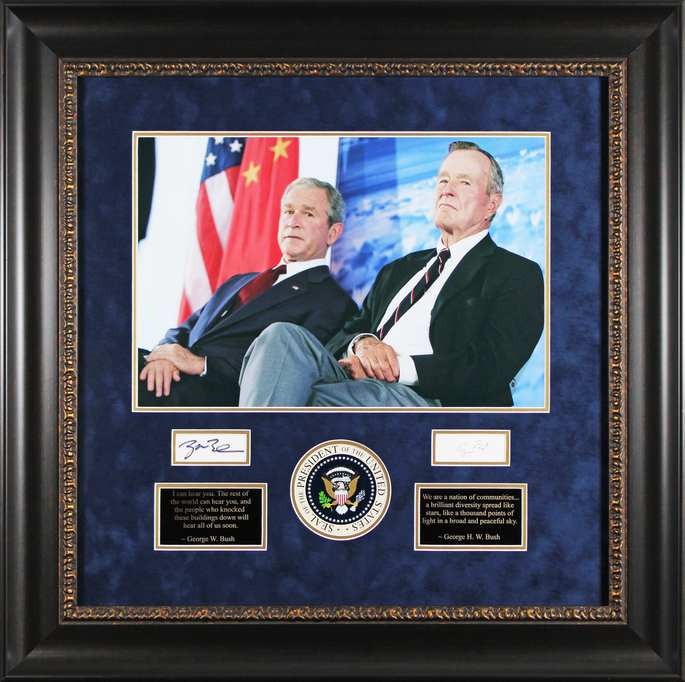 George H.W. Bush & George W. Bush Authentic Signed Framed Display BAS #AB76948