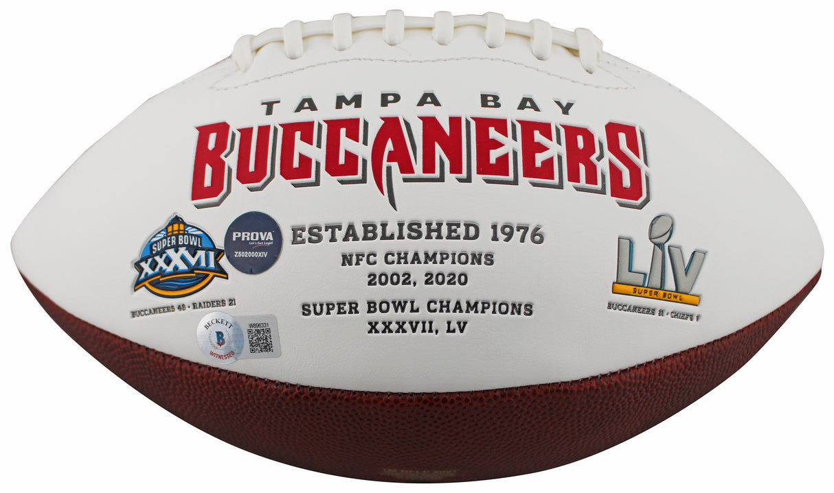 Bucs (4) Sapp, Barber, Alstott & Brooks Signed White Panel Logo Football BAS Wit