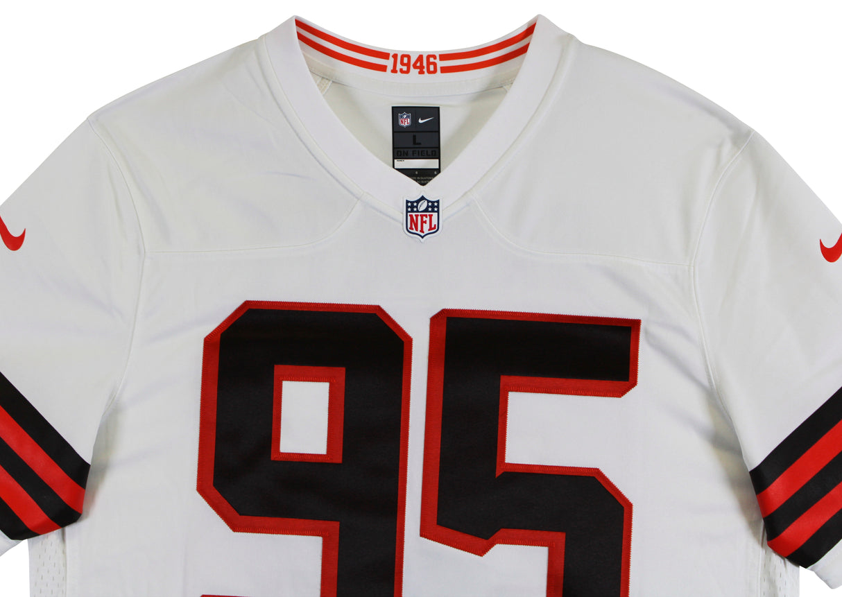 Browns Myles Garrett Authentic Signed White Nike Limited Jersey BAS Witnessed