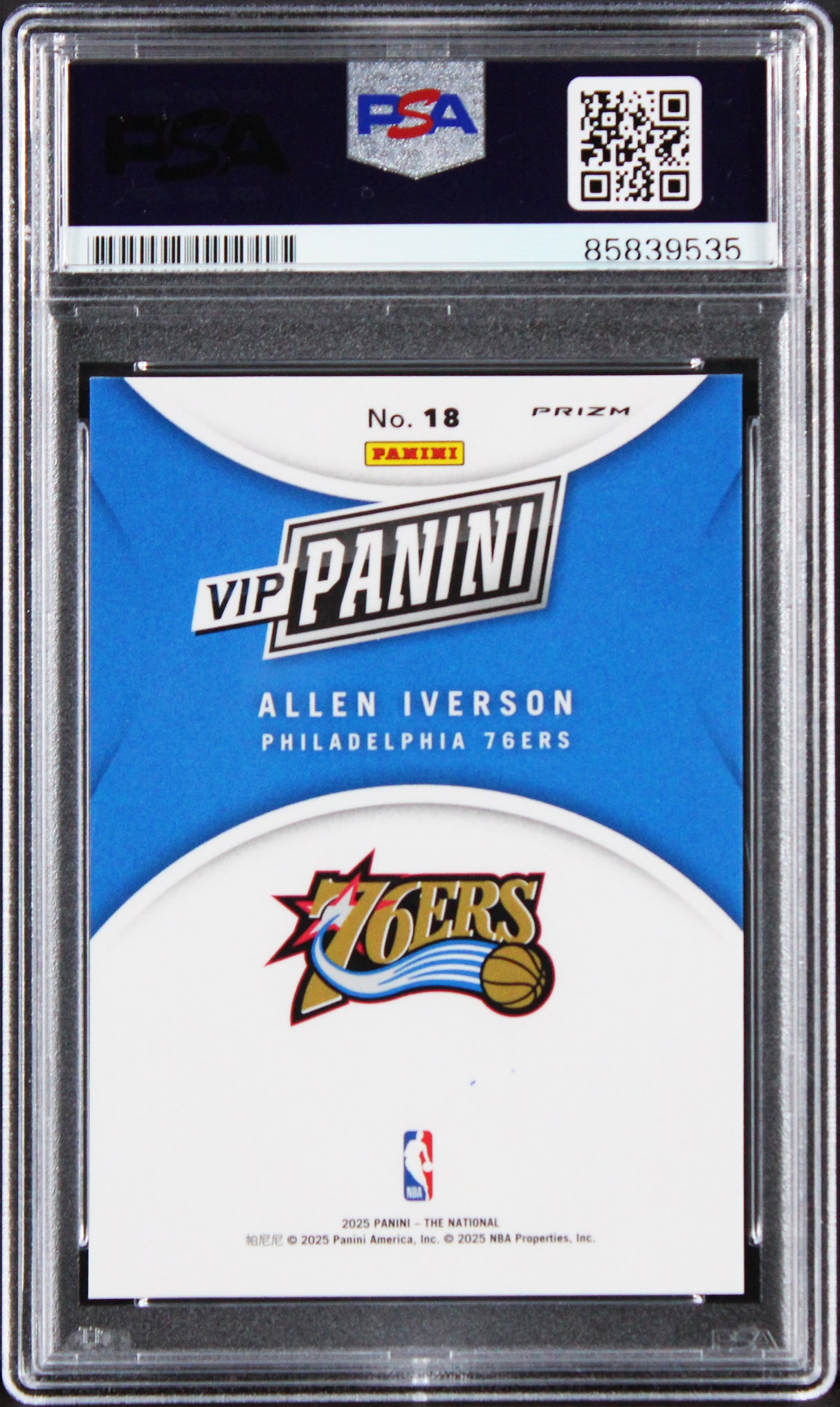 76ers Allen Iverson Signed 2025 Panini Baja Tiger Prizm #18 Card PSA/DNA Slabbed