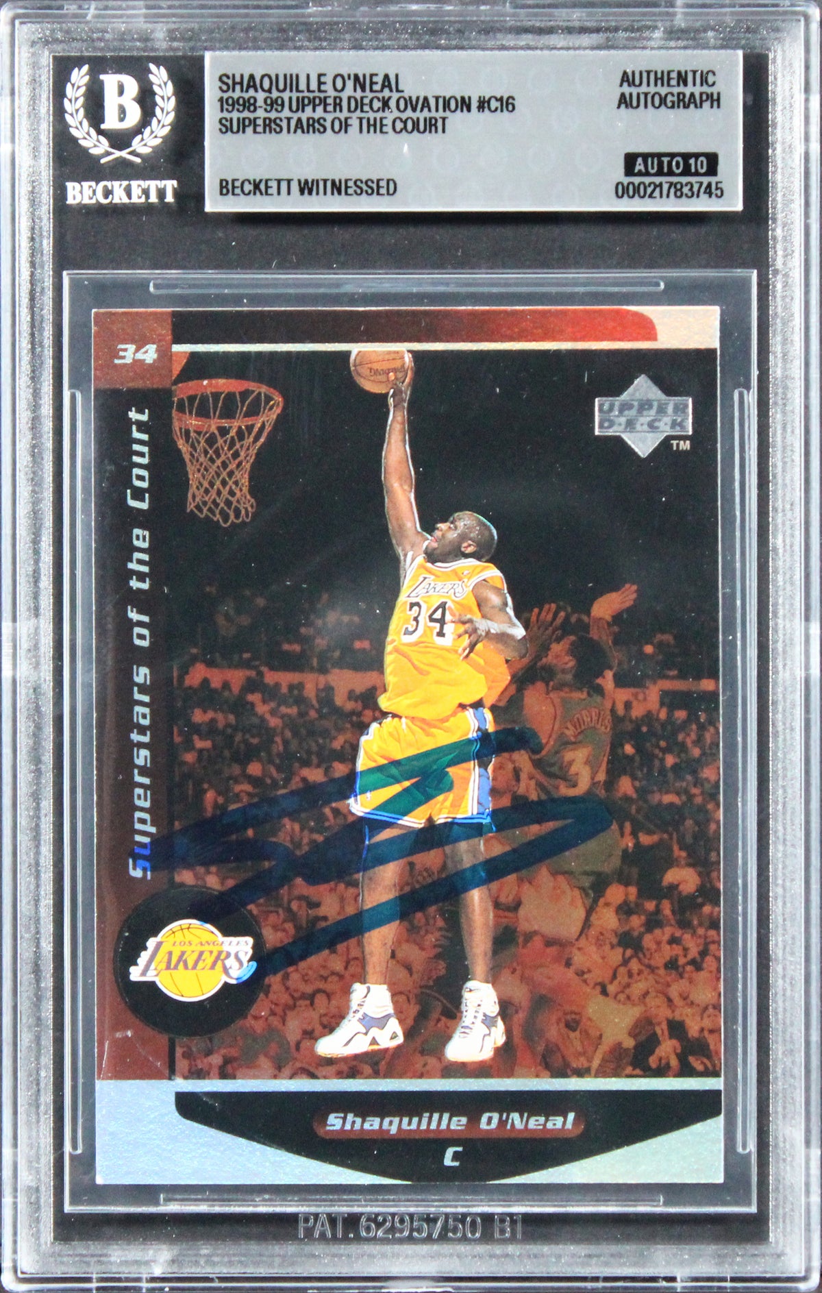 Shaquille O'Neal Signed 1998 Upper Deck Ovation #C16 Card Auto 10! BAS Slabbed