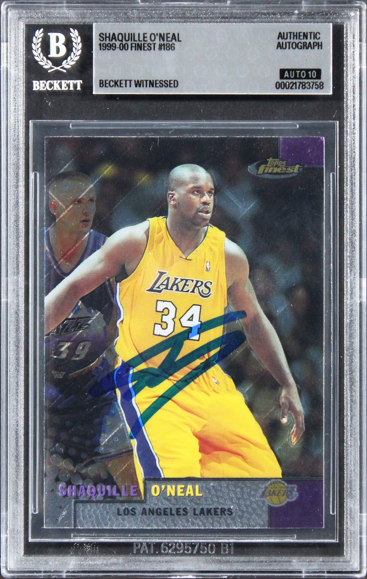 Lakers Shaquille O'Neal Signed 1999 Finest #186 Card Auto Grade 10! BAS Slabbed