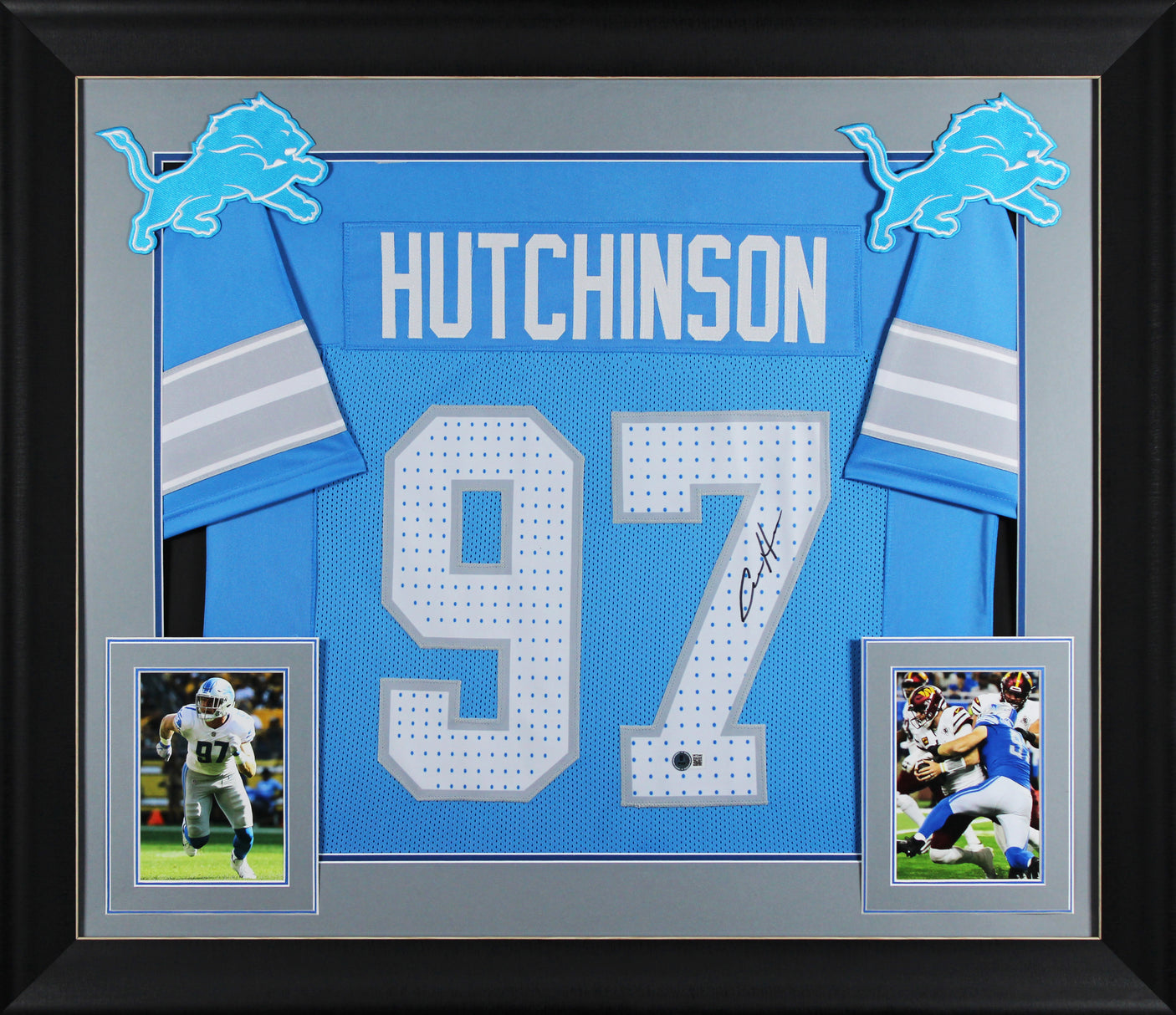 Aidan Hutchinson Authentic Signed Blue Pro Style Framed Jersey BAS Witnessed 2